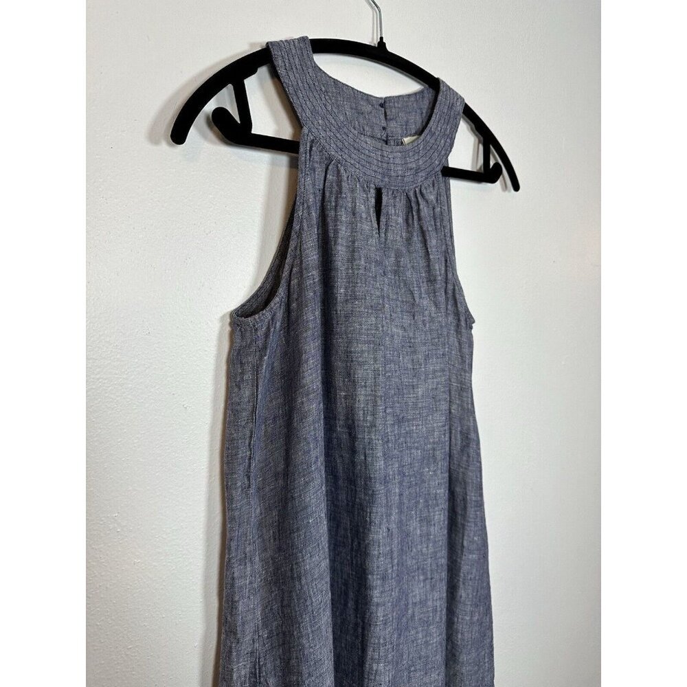 St.‎ Tropez West Dress Small Blue Linen Sleeveless A-Line Keyhole Chambray Vacay - Picture 3 of 9